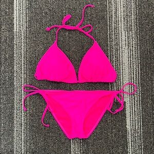 NEW Joe Boxer Vibrant Neon Pink Triangle String Bikini Set. XL Medium